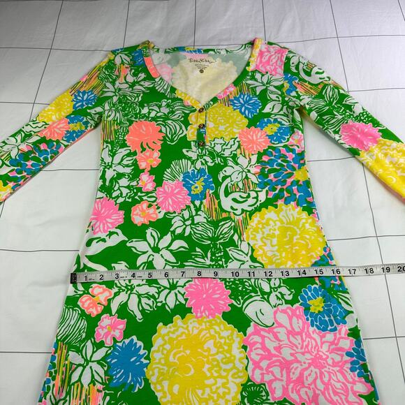 Lilly Pulitzer Dress Women XS Green Yellow Palmetto Floral Shift Hibiscus Stroll - Picture 8 of 9
